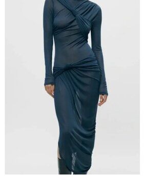 Zara blue sheer fitted knot dress